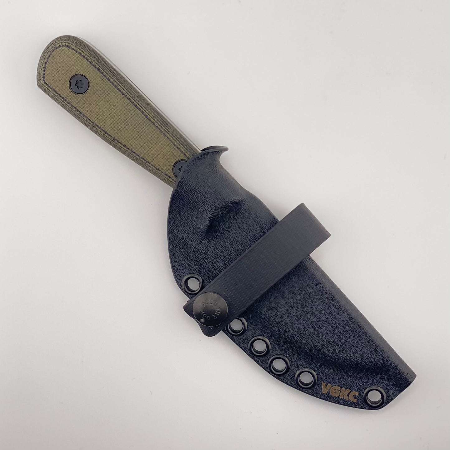Knife with a black sheath on a white background