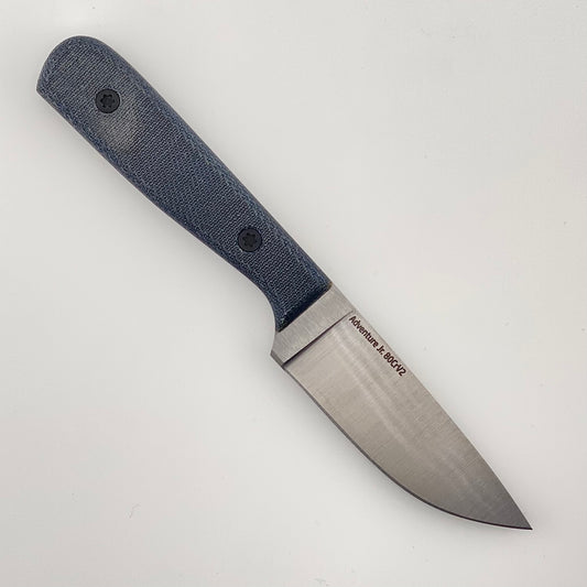 Knife with a blue handle on a white background