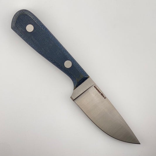 Knife with a blue handle on a white background