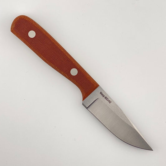 Fixed blade knife with brown handles on a white background