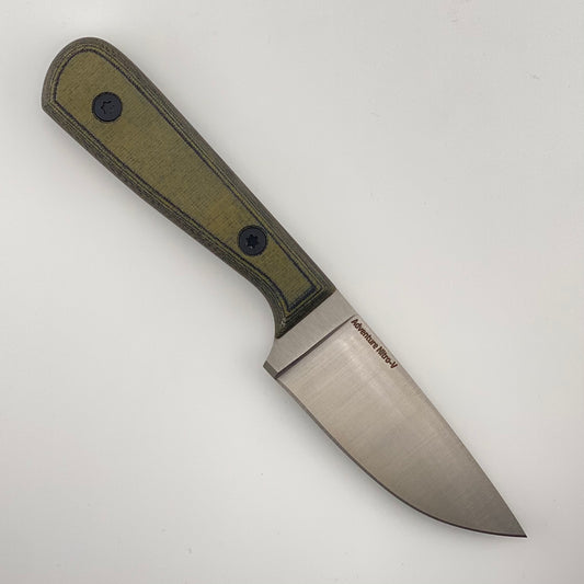 Knife with a green and black handle on a white background