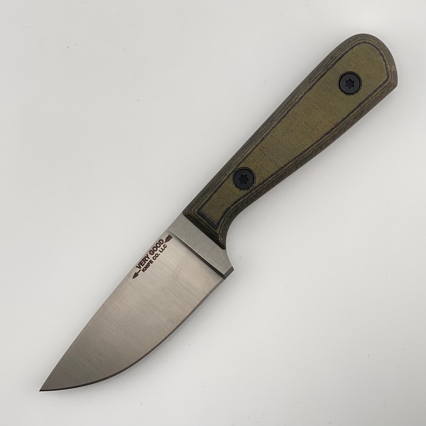 Knife with a green and black handle on a white background