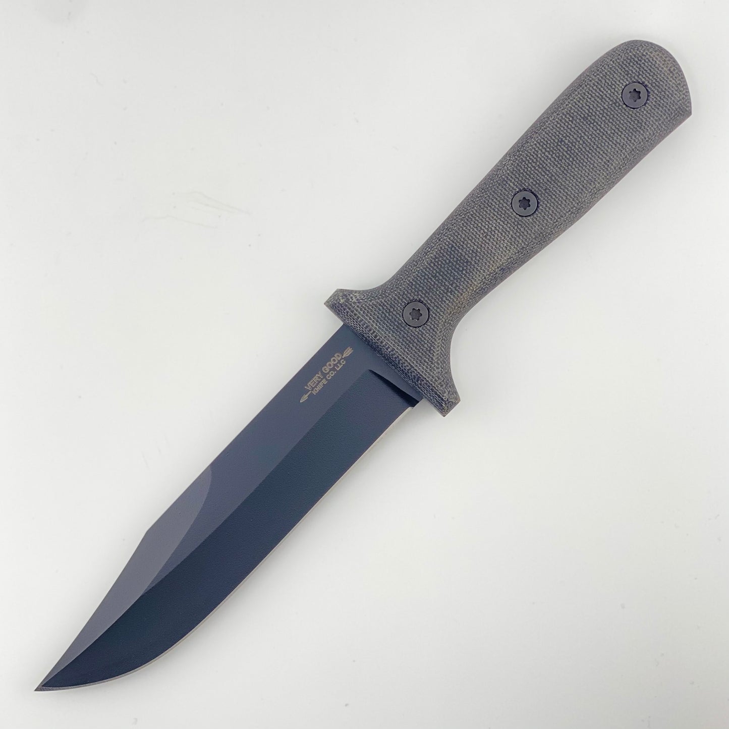 Black knife with a black handle on a white background