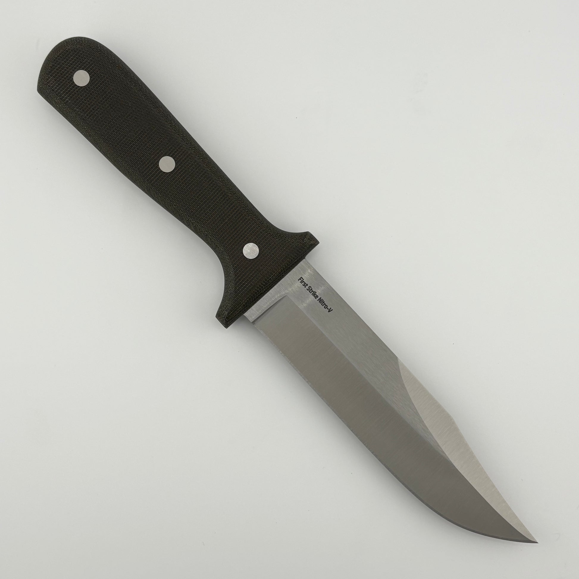 Knife with a dark green handle on a light gray background