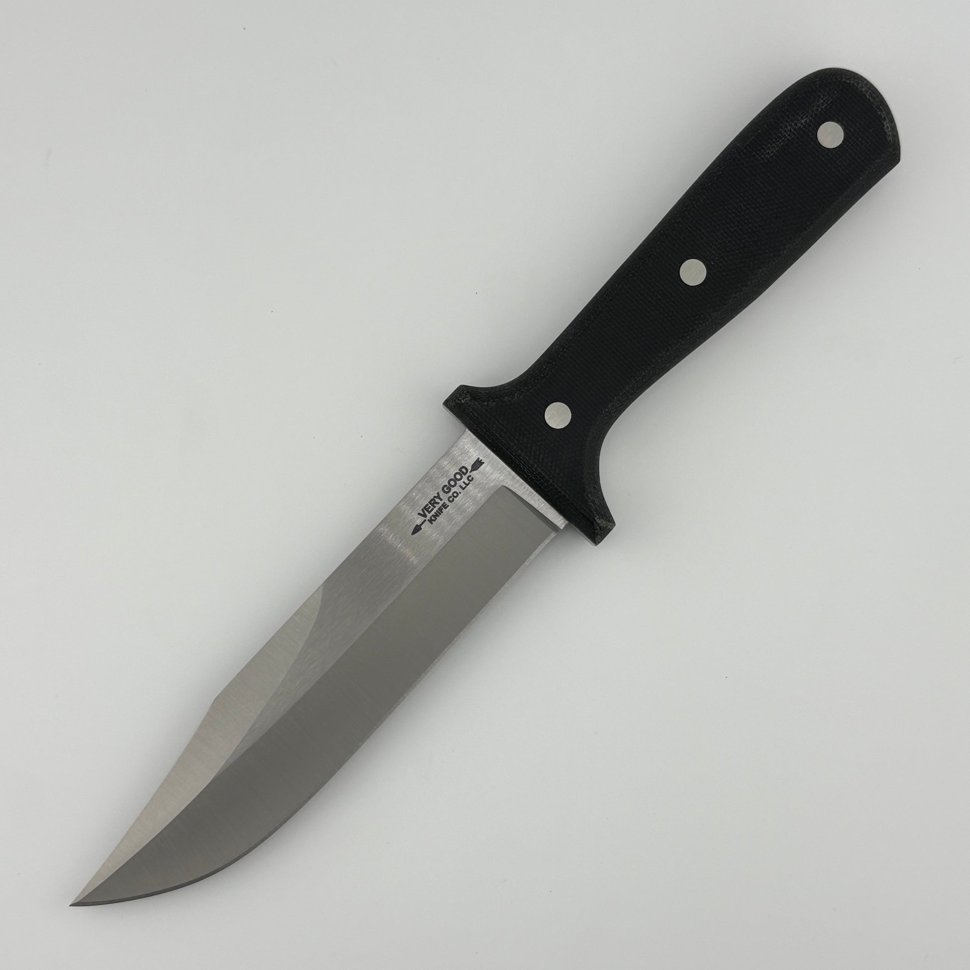 Knife with a black handle on a white background