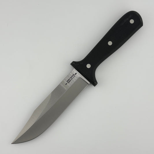 Knife with a black handle on a white background