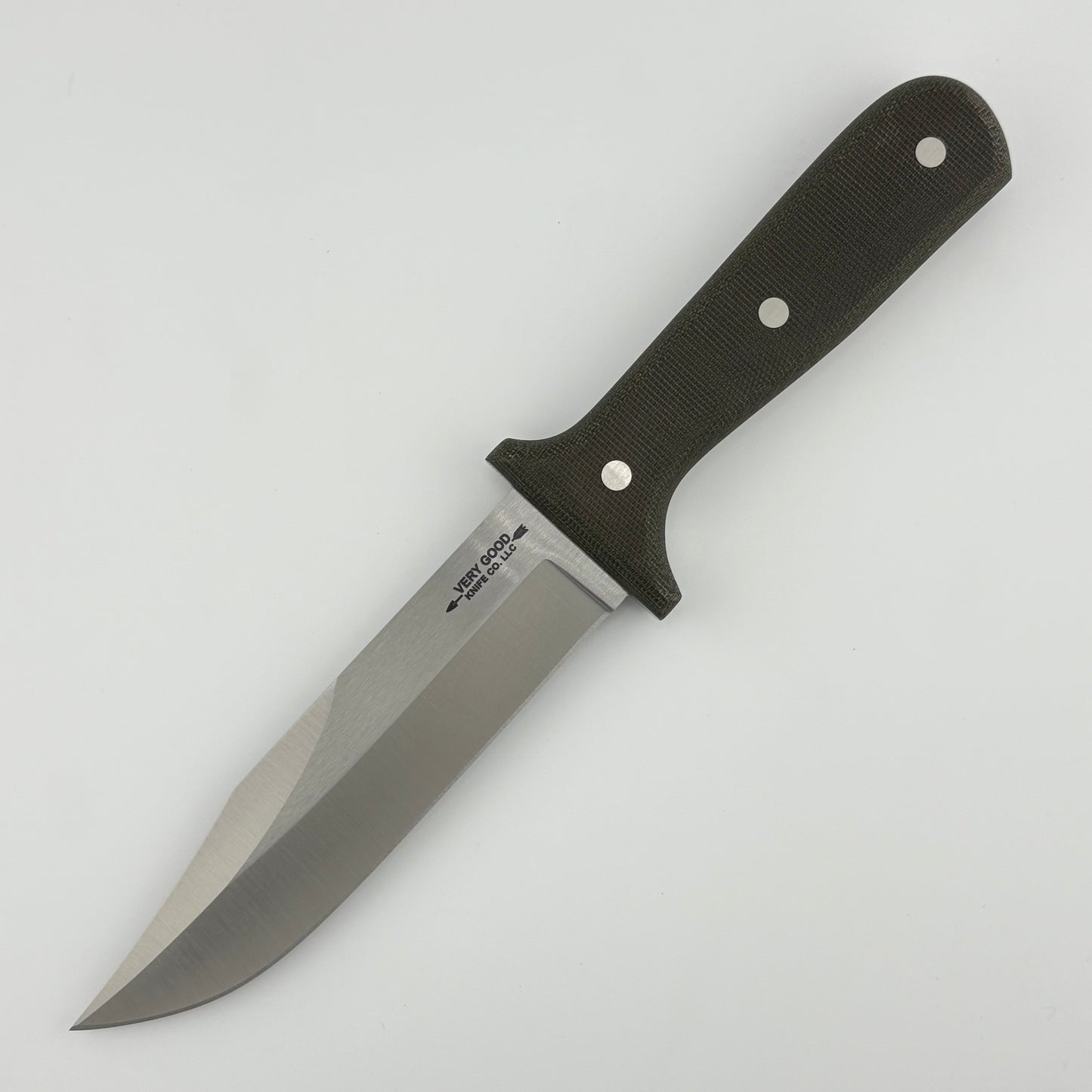 Knife with a dark green handle on a white background