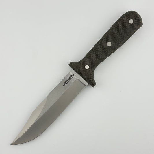Knife with a dark green handle on a white background