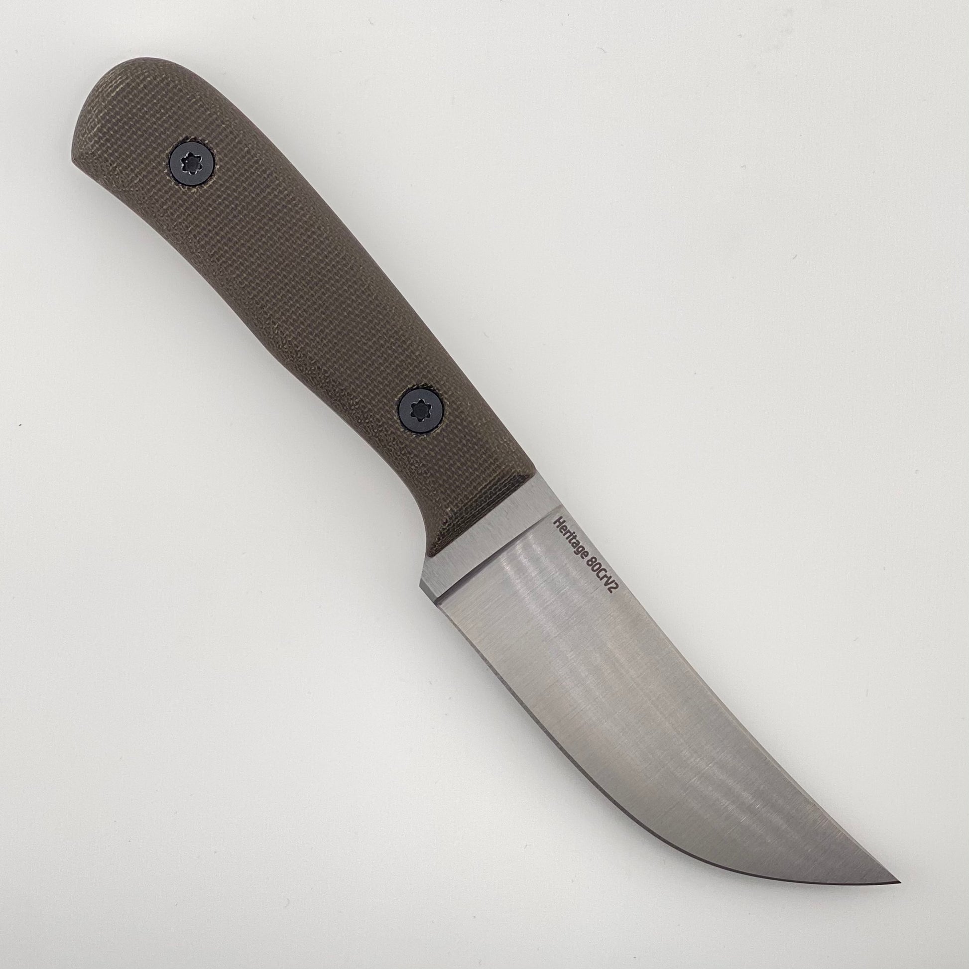 Knife with a green handle on a white background