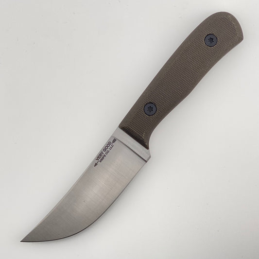 Knife with a dark green handle on a white background