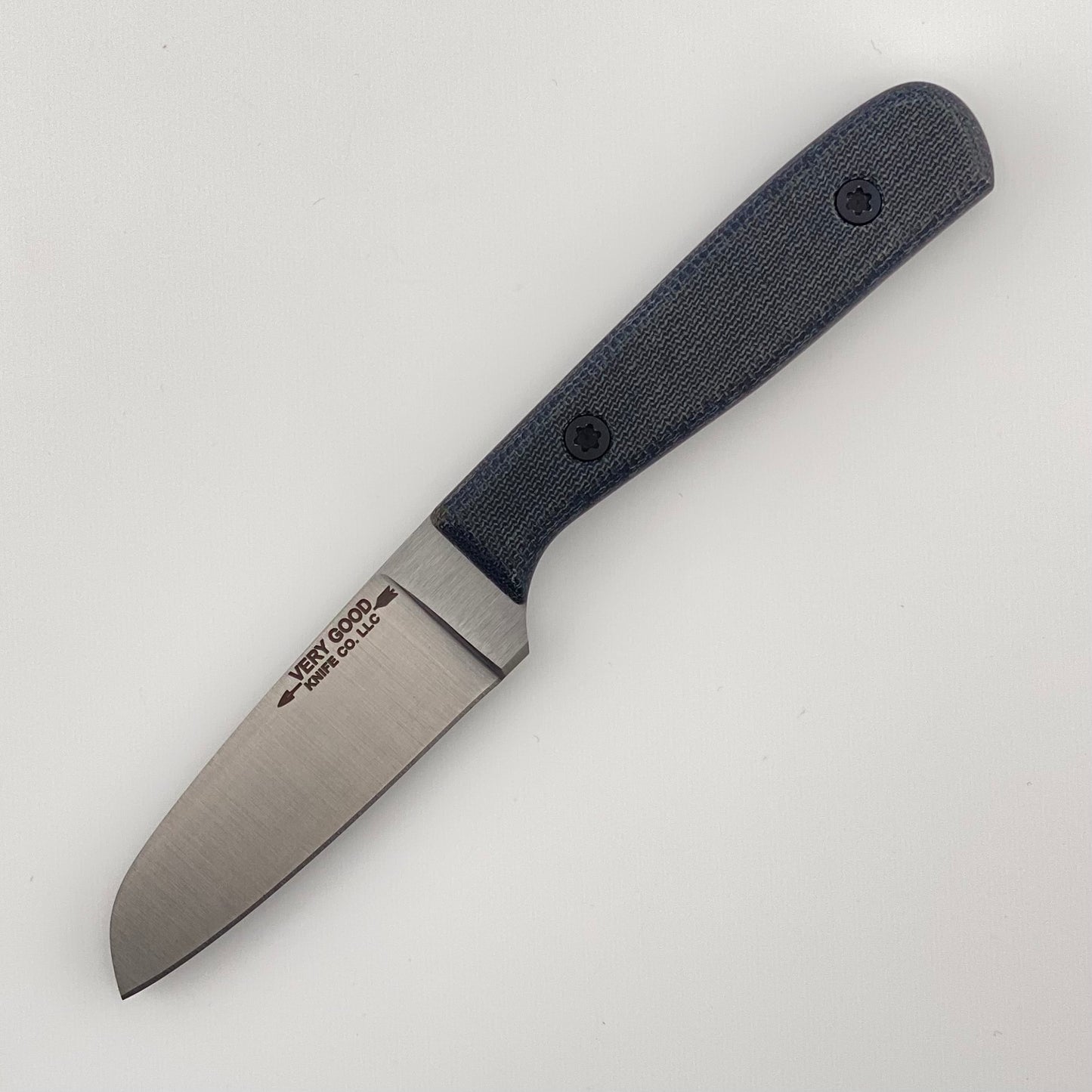 Knife with a denim blue handle on a white background