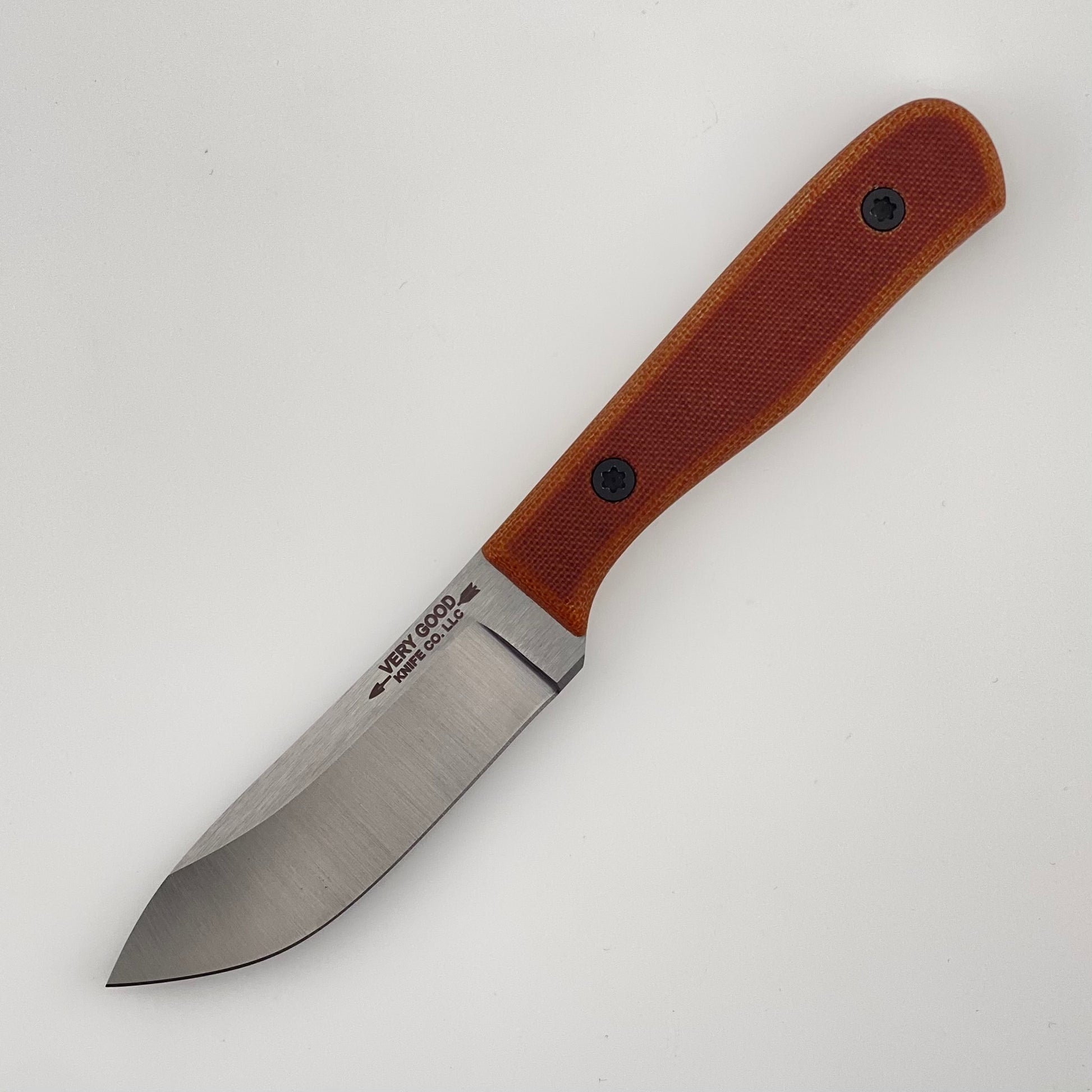 Fixed blade knife with brown handle on white background