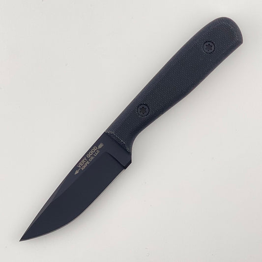 Black fixed blade knife with Black handles on a white background