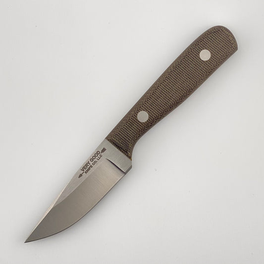 Fixed blade knife with dark green handles on a white background