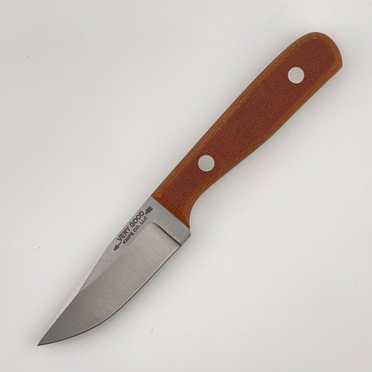 Fixed blade knife with brown handles on a white background